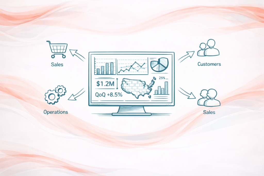 Executive analytics dashboard improving data visibility for decision making through operational insights